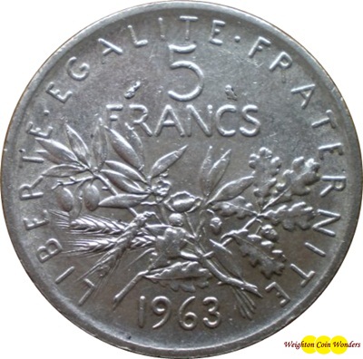 10 x 1960-1969 France 5 Francs Silver Coins